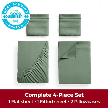Mellanni Extra Deep Full Sheets - Hotel Luxury Ultra Soft Cooling Bedding | 4 PC Set in Sage