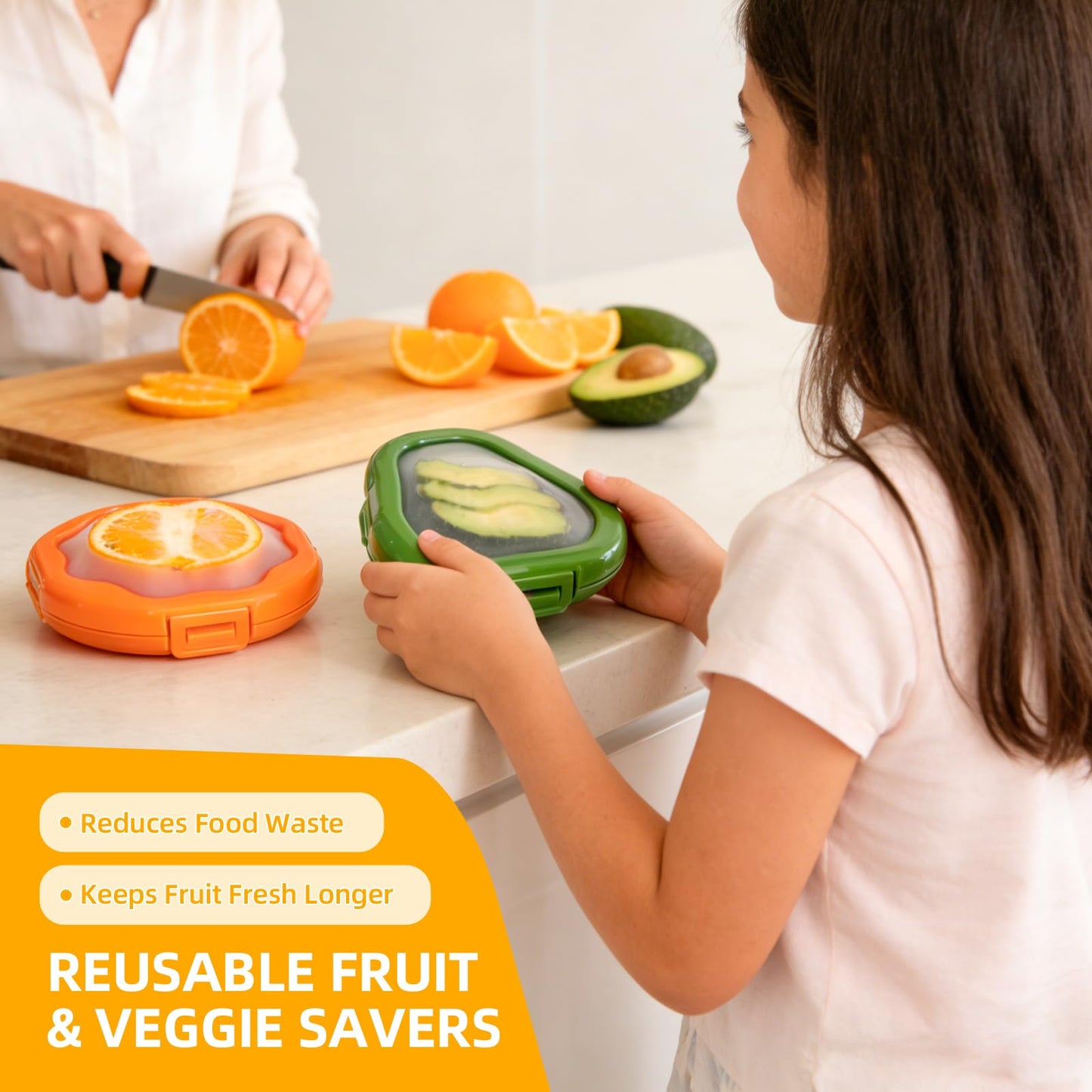 KMOSENIA 2pc Fruit Storage Containers for Fridge, Avocado Saver and Onion Storage Set, Reusable Silicone Food Storage Containers for Tomatoes, Lemons, and Potatoes (2)
