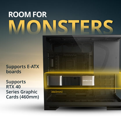Geometric Future M5 Tempered Glass Mid Tower, E-ATX/ATX Gaming Case, 1.2mm Steel, Type C, Toolless Panels, Support 420/360 Radiator, ARGB PWM 140m Fan x 5 Pre-Installed, Black/Grey, GEO-M5F-BG