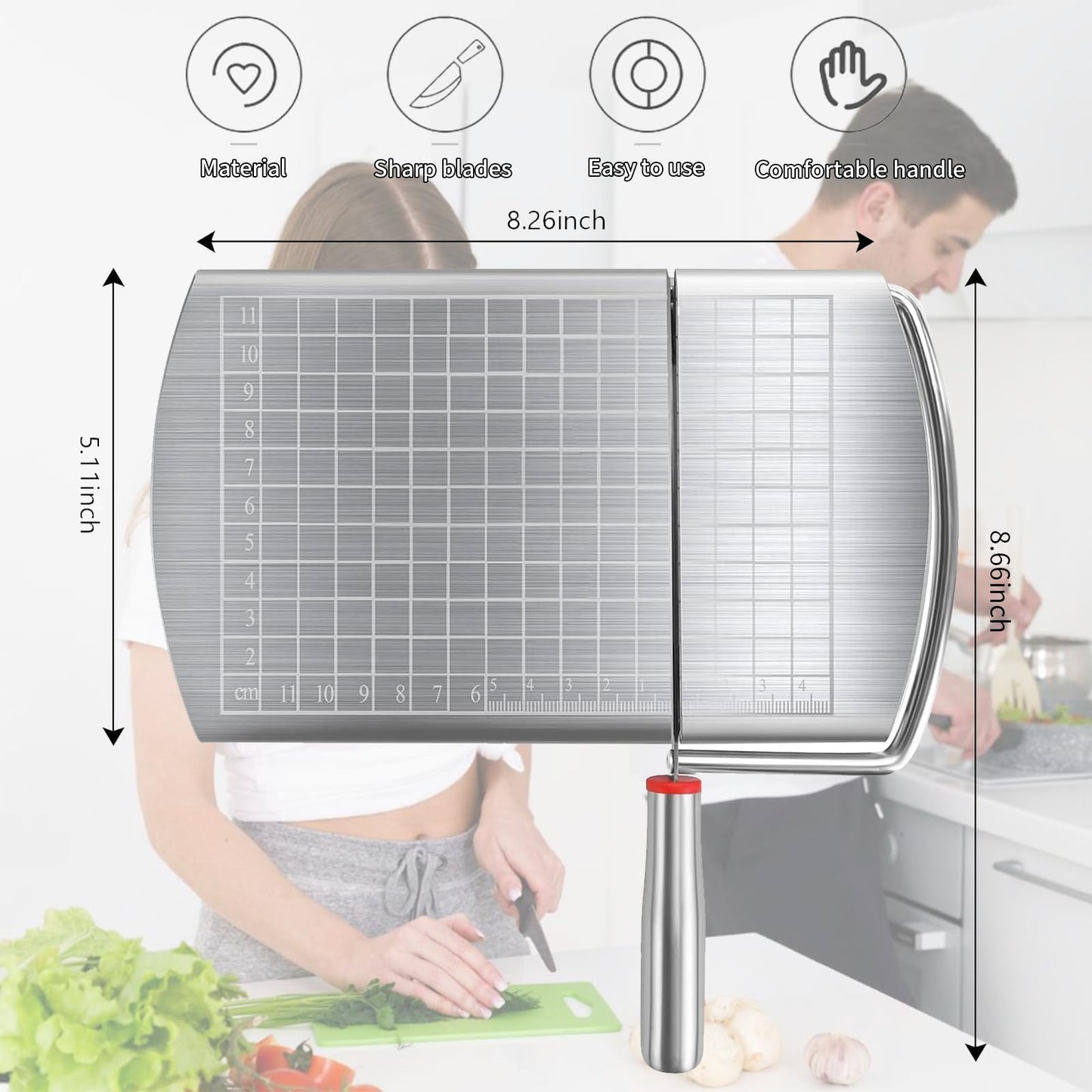 YIHAOSSING Cheese Slicer,Stainless Steel Cheese Cutter,Multipurpose Cheese Slicers with Grid Scale and Anti Slip Rubber Pads for cutting Cheese,Butter,Sausages,Bread