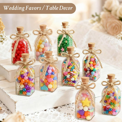 TBWIND 12 Pack 8oz Glass Potion Bottles with Cork, Small Apothecary Bottles, Clear Mini Glass Bottles for Drinks, Crafts, Wedding Favors, Square-Round Glass Jars for DIY Projects & Home Decor