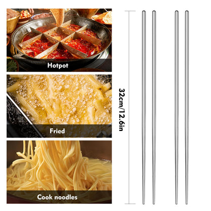 Pure Titanium Cooking Chopsticks, Extra Long 12.6 Inches - Reusable Hot Pot, Stir Fry and Pasta Kitchen Utensils -washer Safe (2 Pairs)