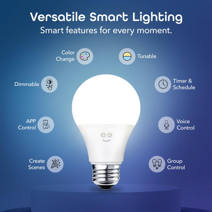 Geeni Prisma Plus 800 Dimmable Smart Light Bulbs with 2.4 GHz Wi-Fi Connectivity – Color-Changing & Tunable White, A19 LED Smart Bulb – Works with Alexa & Google, 4-Pack