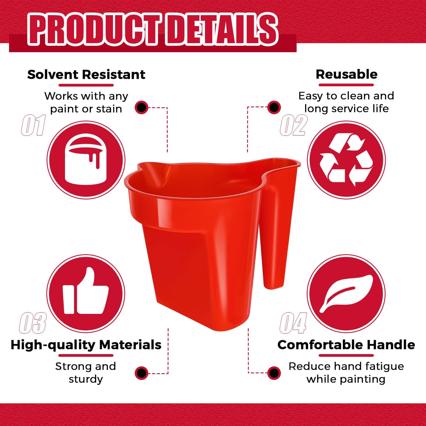 Geelin 12 Pieces Paint Cup Holds 17 oz of Stain, Paint Pail Varnish Bucket Container with Brush Holder and Easy Pour Mixing Cup Container for Trim Work, Touch-ups (Red)