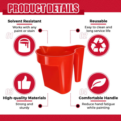 Geelin 12 Pieces Paint Cup Holds 17 oz of Stain, Paint Pail Varnish Bucket Container with Brush Holder and Easy Pour Mixing Cup Container for Trim Work, Touch-ups (Red)