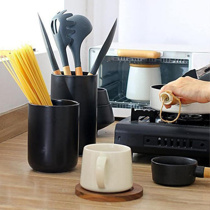 Ceramic Kitchen Utensil Holder for Countertop - Matte White, Space Saving Compact Rack for Cooking Utensils (#1)