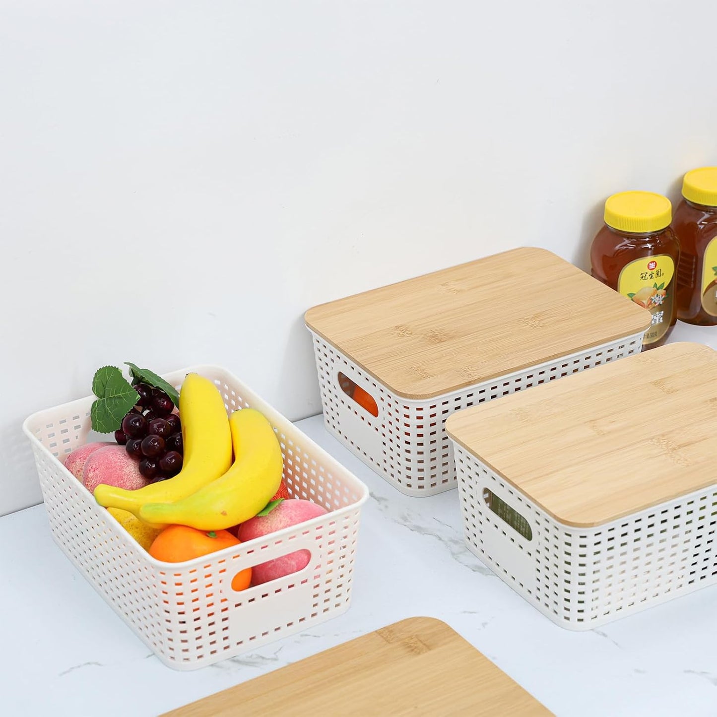 PENGKE 6 Pack Plastic Storage Bins with Lid, Stackable Organizing Container Baskets for Shelves, Drawers, and Office