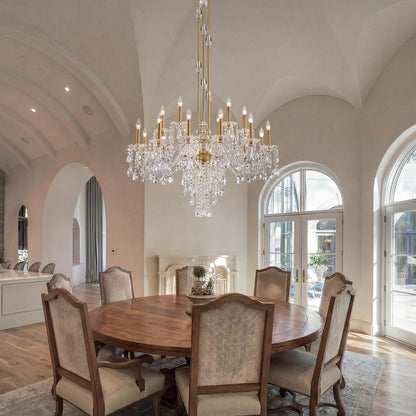 Duluyiee 18-Light Crystal Candle Chandelier, Brass Gold Chandelier for Foyer, Staircase & High Ceiling Living Room, Adjustable Height, E12 Base