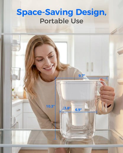 Waterdrop PT-11W 7-Cup Water Filter Pitcher with 6 Replacement Filters, Can Work with Brita® Water Pitchers & Filters, BPA-Free, Fast Flow, Reduces Chlorine and Lead, Up to 12 Months, White