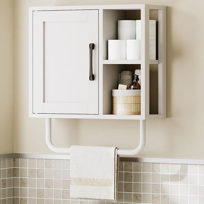 YATINEY Medicine Cabinet, Bathroom Wall Cabinet with Towel Bar, Over The Toilet Storage Cabinet with Adjustable Shelf and Open Partition, for Bathroom, Laundry Room, Living Room, Kitchen, White