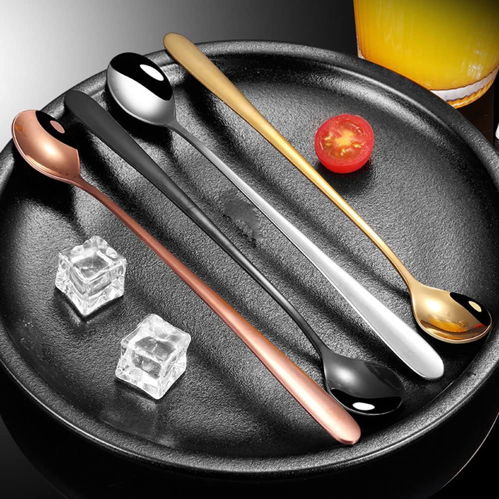 4 Pieces Stainless Steel Coffee Teaspoons, Long Handle Espresso Soup Ice Cream Dessert Spoons