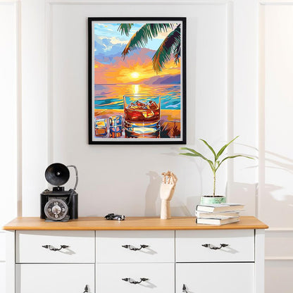 TUTUMAY21 Diamond Painting Kits Whiskey on The Beach Table Diamond Art Kits for Adults Wine Painting Crafts Home Wall Decor DIY 5D Gem Art Perfect for Relaxation12x16 inch