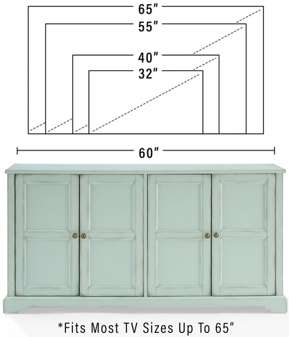Crosley Furniture Holbrook Traditional Sideboard Buffet Cabinet, Kitchen Storage, Living Room TV Stand, Distressed Seafoam Blue
