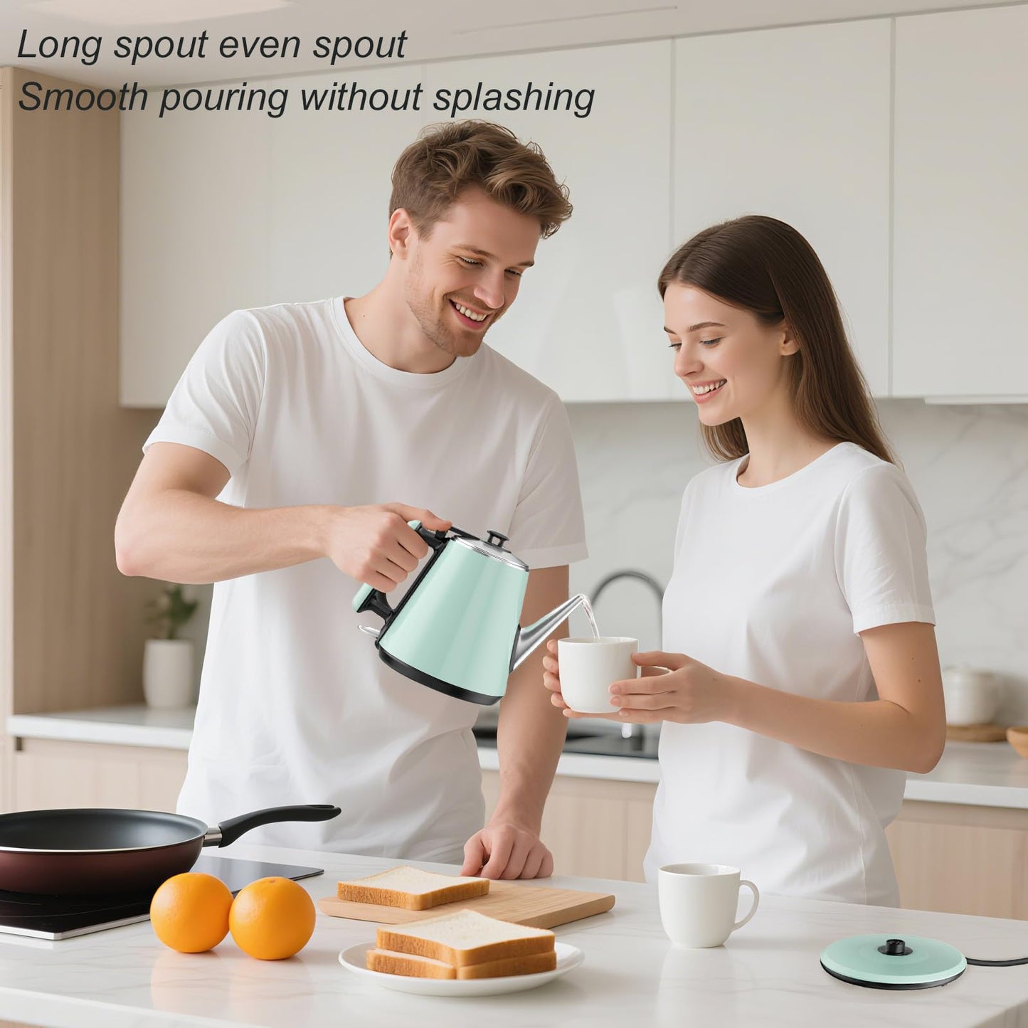 Small Electric Kettle 0.9L, 304 Stainless Steel Inner, 1000W Fast Boiling in 4-6 Mins, Vintage Compact Design with One Key Operation, Auto Shut Off, Dry Boil Protection, for Home, Office, Coffee Etc.