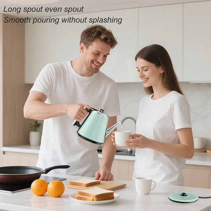 Small Electric Kettle 0.9L, 304 Stainless Steel Inner, 1000W Fast Boiling in 4-6 Mins, Vintage Compact Design with One Key Operation, Auto Shut Off, Dry Boil Protection, for Home, Office, Coffee Etc.