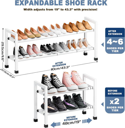 2-Tier 19"-43.3" Closet,Hall Mavivegue Expandable Shoe Rack, Adjustable Shoe Rack for Entryway,Front Door,Garage