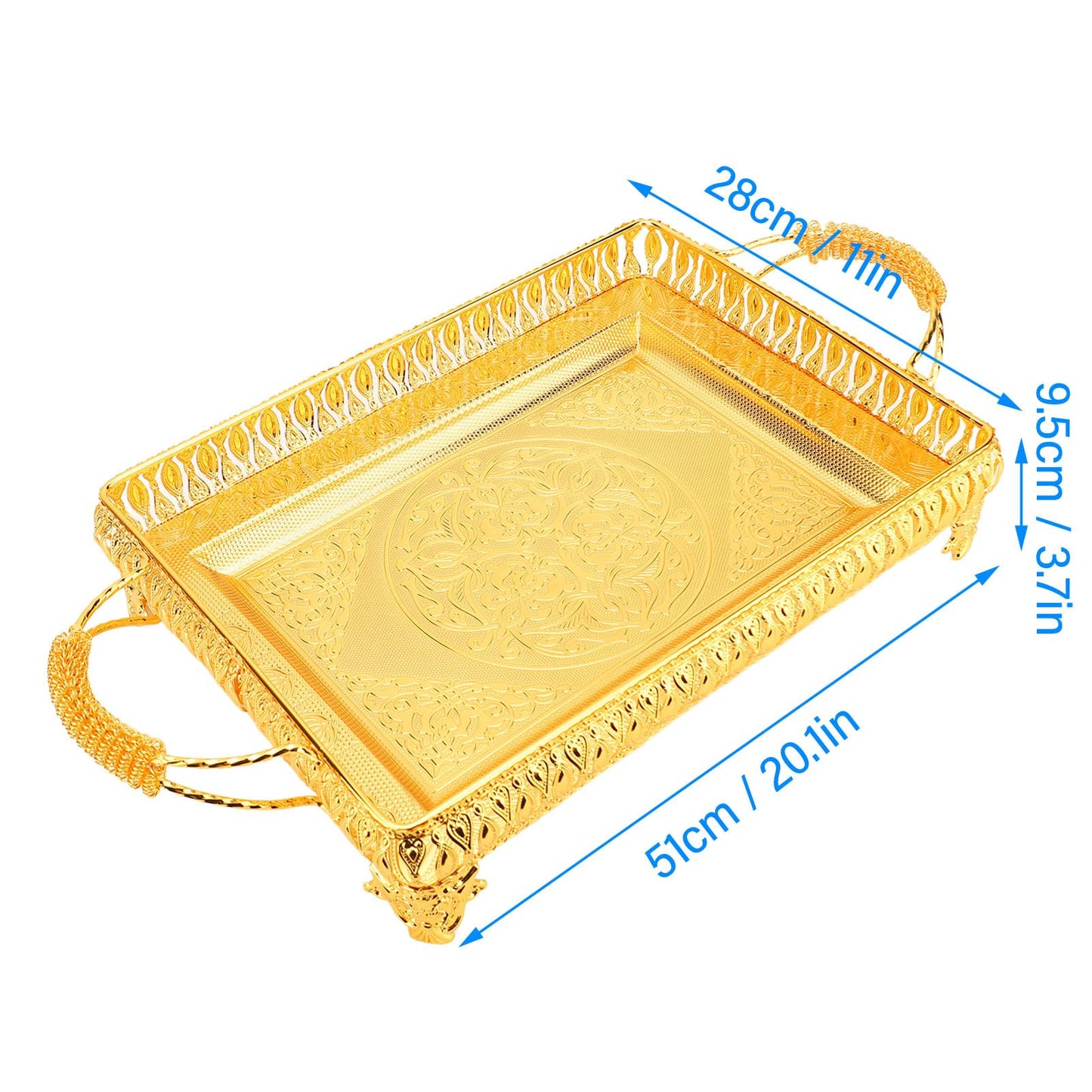 Decorative Serving Tray, Gold European Style Metal Serving Tray with Handles, Coffee Tea Beverage Serving Rectangle Tray, Cake Platter Serving Trays Food Platter Jewelry Tray