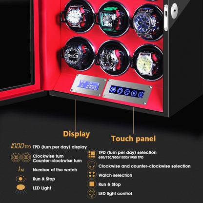 SNEOLTJN Watch Winder for 12 Slots Automatic Watches, Ultra-Quiet Japanese Motors, Built-in LED Illumination and LCD Touchscreen Control