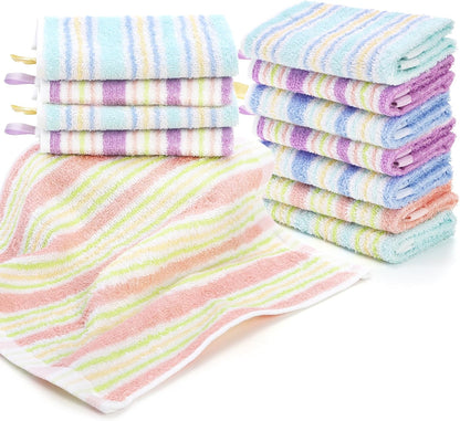20 Pack 10x10 Inch 5 Pumtus Small Face Wash Cloths, Cotton Soft Hand Towel, Comfortable Striped Fingertip Towel