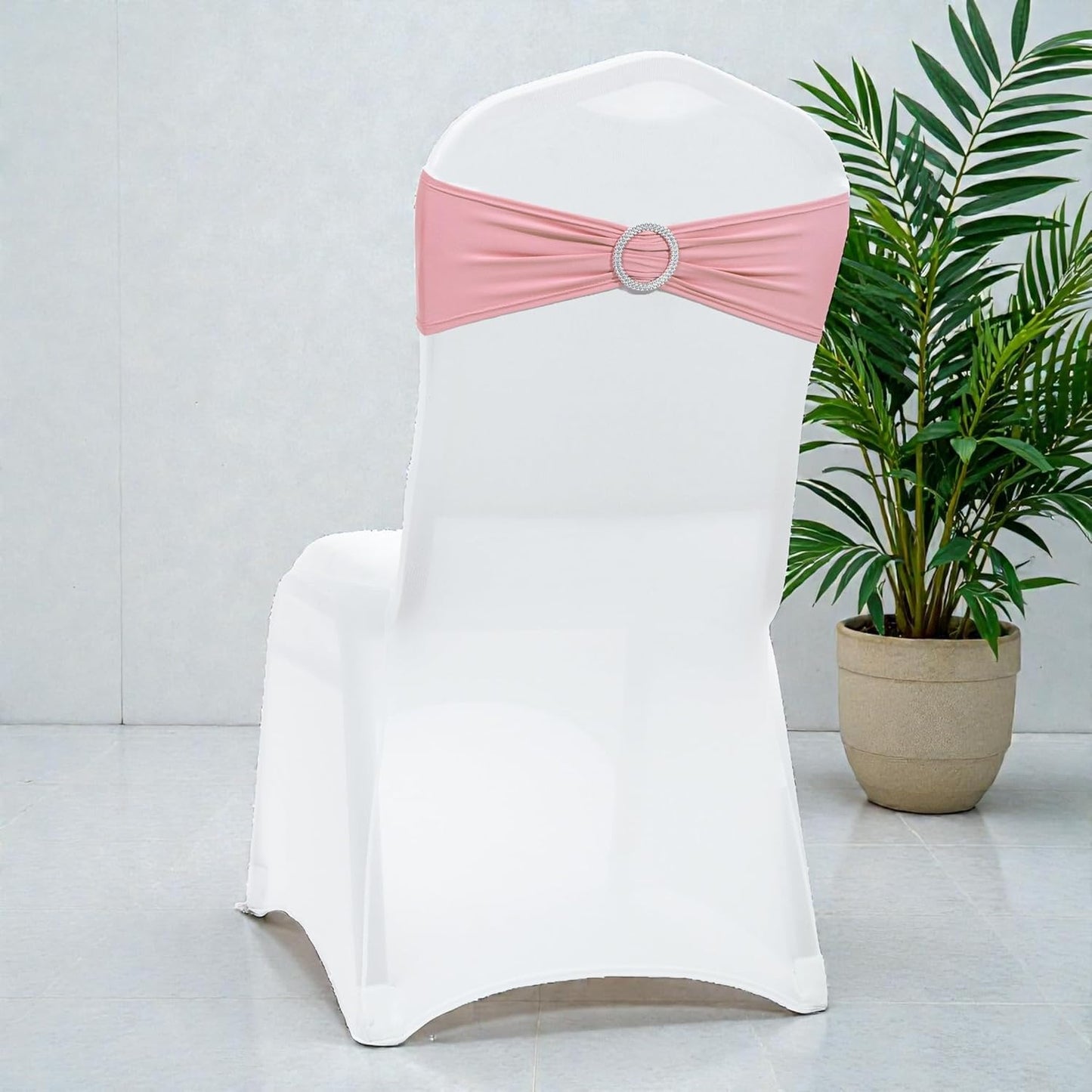 MDS Premium Spandex Chair Sashes - Universal Fit Stretch Covers with Buckle Slider | Pack of 100 - Dusty Rose