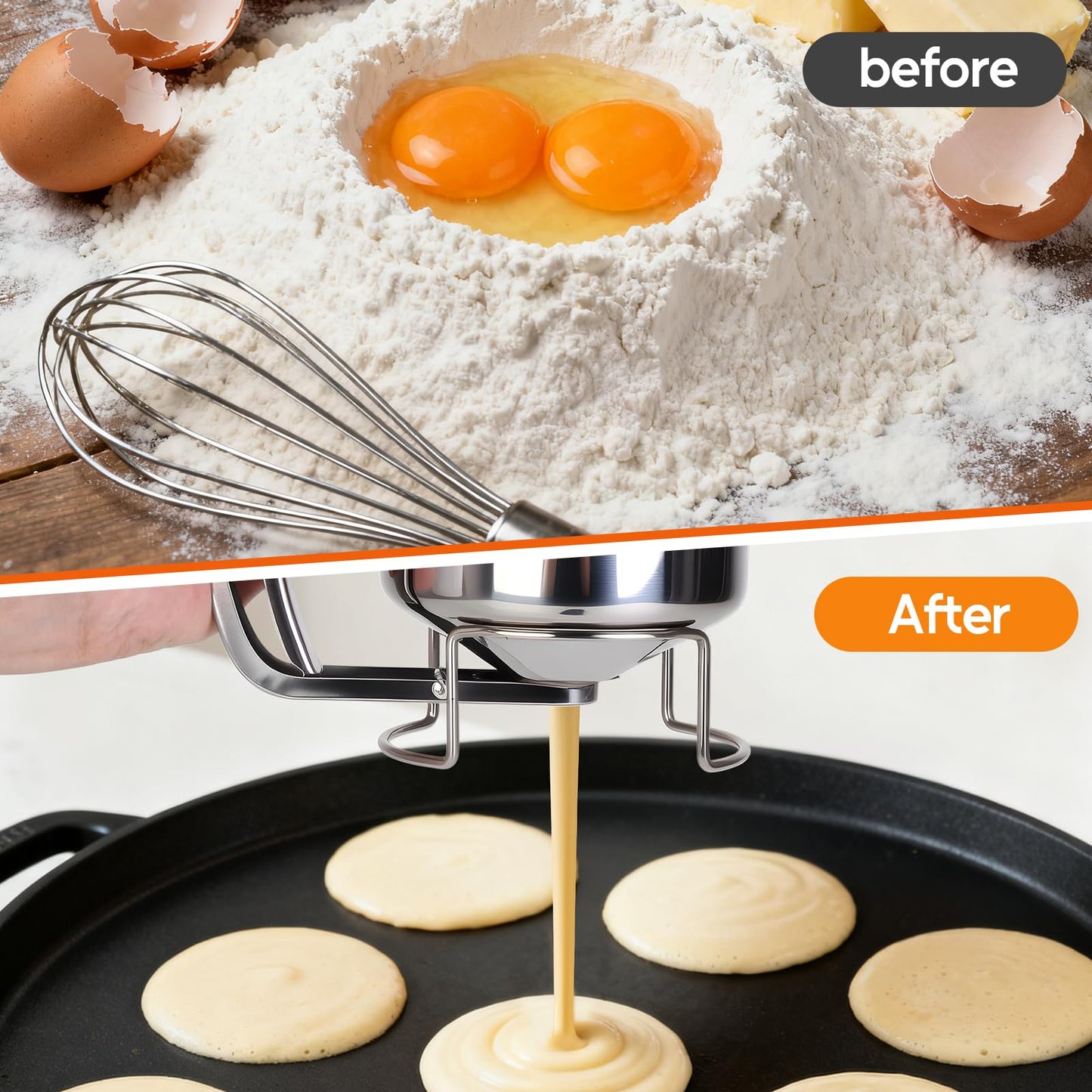 32oz 900ml Pancake Batter Dispenser, Stainless Steel Batter Dispenser with Handle, Visible Scale, Pancake Mix Dispensers for Funnel Cake, Pancakes, Cupcakes, Waffles, Crepes
