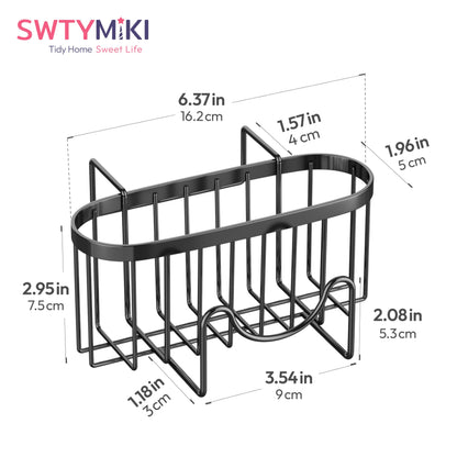 SWTYMIKI Sponge Holder for Kitchen Sink - Movable Kitchen Sink Caddy with M Shape Hook, Stainless Steel Hanging Sponges Caddy Organizer in Double Bowl Sinks Depth>3.15in, Middle Divider<1.5in, Black