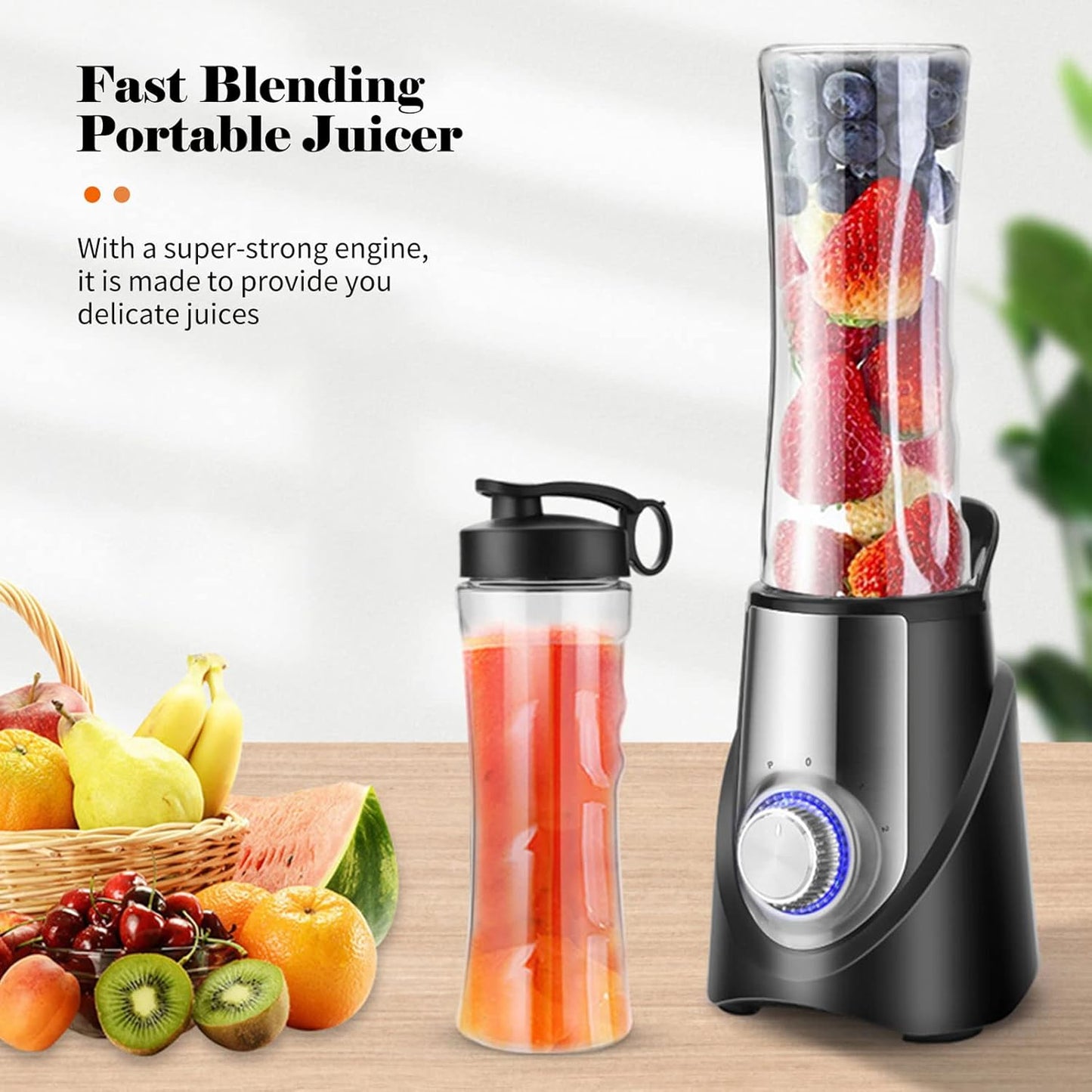 Blender, 350W Electric Fruit Mixer with Lids, Low Noise Countertop Blender for Home, Fruits, Vegetables (Three Cup)