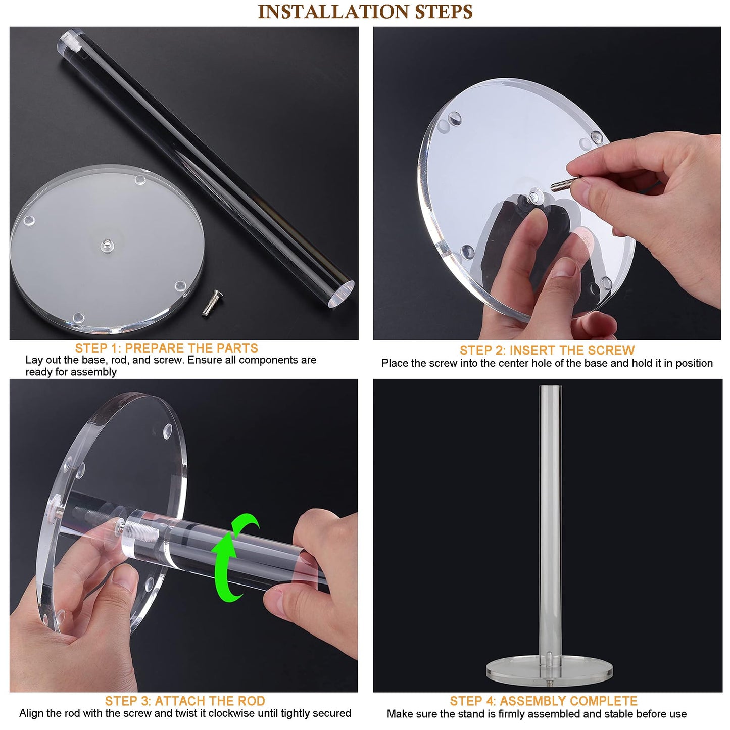 WORHE Paper Towel Holder Countertop Clear Acrylic 5.9" Diameter Thickening Sturdy Base,for Kitchen Bathroom, Paper Towel Dispenser for Tear Tissue Roll 1 Pack (YGC001)