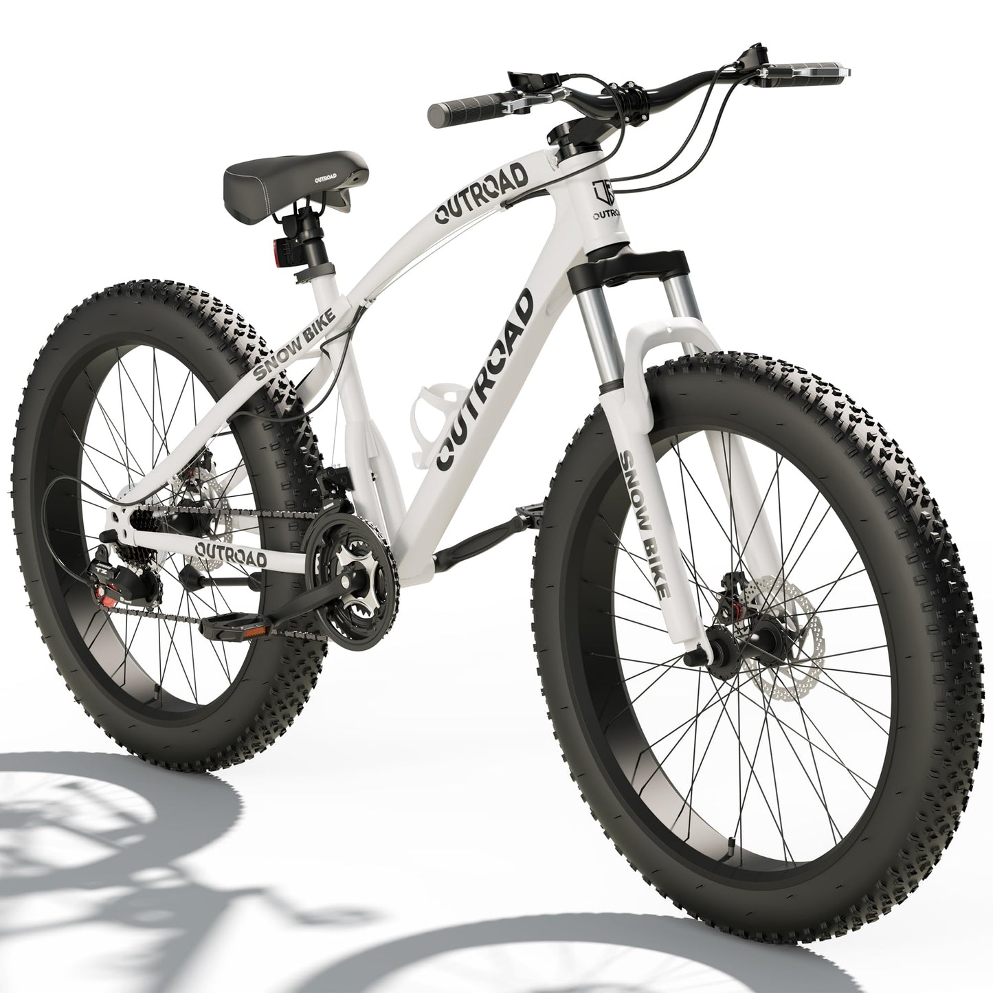 Incbruce 26 Inch Fat Tire Mountain Bike, High Carbon Steel Frame, 21 Speed MTB with Dual Disc Brakes for Men/Women/Adults (White)