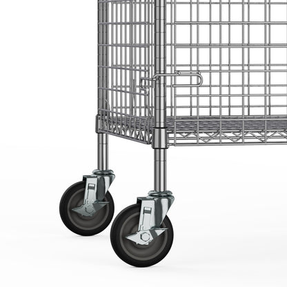 18" W x 60" L x 69" H Heavy Duty Utility Commercial Grade Metal Storage NSF Unit | Chrome Mobile Security Wire Cage Kit