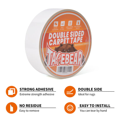 TAPEBEAR Heavy-Duty Double Side Carpet Tape 2inch X 40yard, Carpet Tape for Rug, Wood, Floor, Residue-Free Rug Tape, Multipurpose Gripper Non Slip Tape, White
