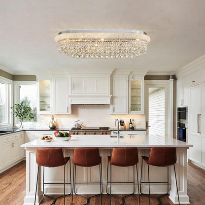 TMAFON Modern Rectangle Ceiling Crystal Chandelier - Length 36 inches Fulsh Mounting Chandeliers, Oval Light Fixtures for Living Dining Room, Bedroom