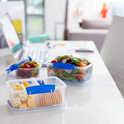 Sistema KLIP IT Rectangular Collection Food Storage Container, 33.8 oz./1.0 L, Clear/Blue, 3 Count