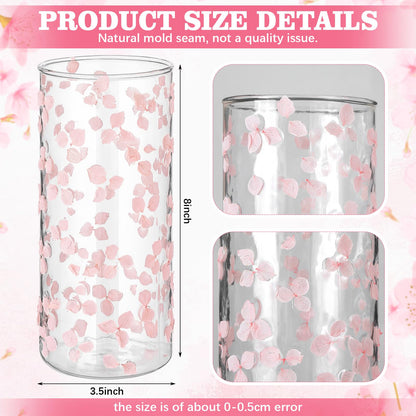 Ferrochef 8 Inch Pressed Flower Vase Clear Pink Glass Pressed Floral Vase Real Flower Art Decorative for Home Kitchen Bedroom Office Living Room Shelf Centerpiece Table Wedding Housewarming Gift
