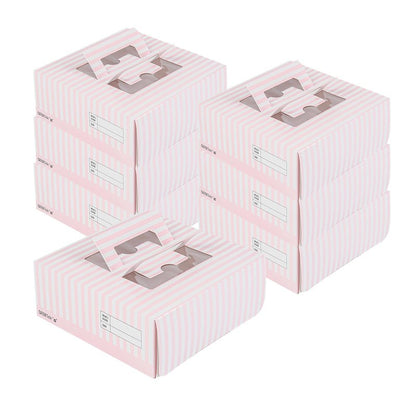 Restaurantware Cater Tek 9 x 9 x 3.5 Inch Cake Boxes 50 Disposable Lunch Boxes - Display Window Pop-Up Handles Pink and White Paper Pastry Boxes Grease Impermeable Shipped Flat