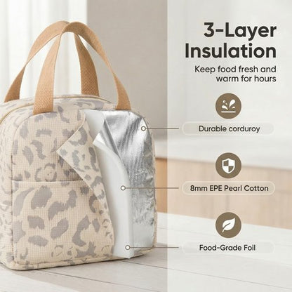 Geiruiou Small Insulated Lunch Box for Women & Men, Cute Reusable Lunchbox for Work & Travel, Waterproof Cooler Bag, Lightweight & Durable (Beige)