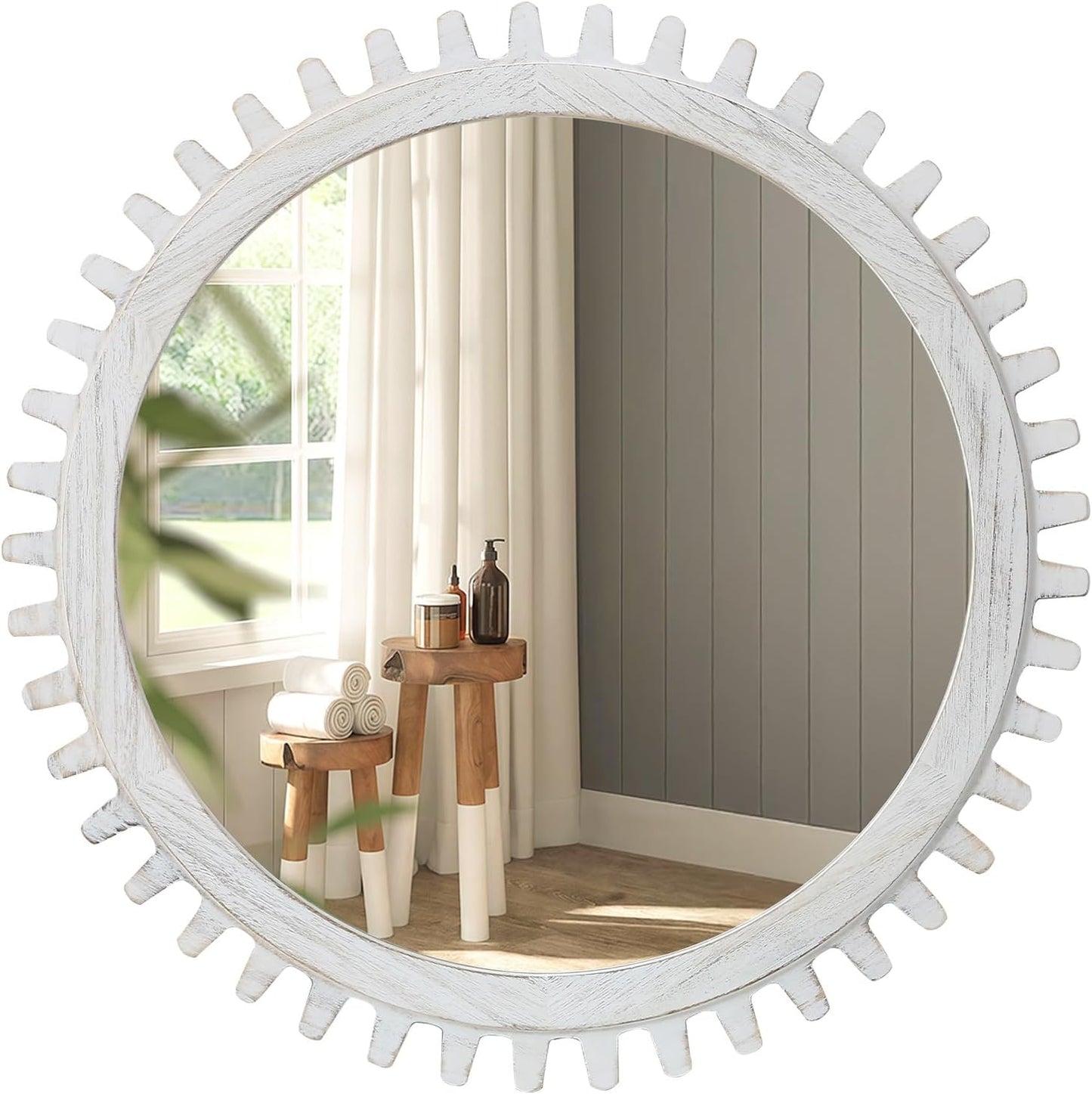 30 Inch ULIKE Round Wood Mirror, Rustic Farmhouse Circle Mirror with Wooden Frame, Modern Wall Decor for Bathroom