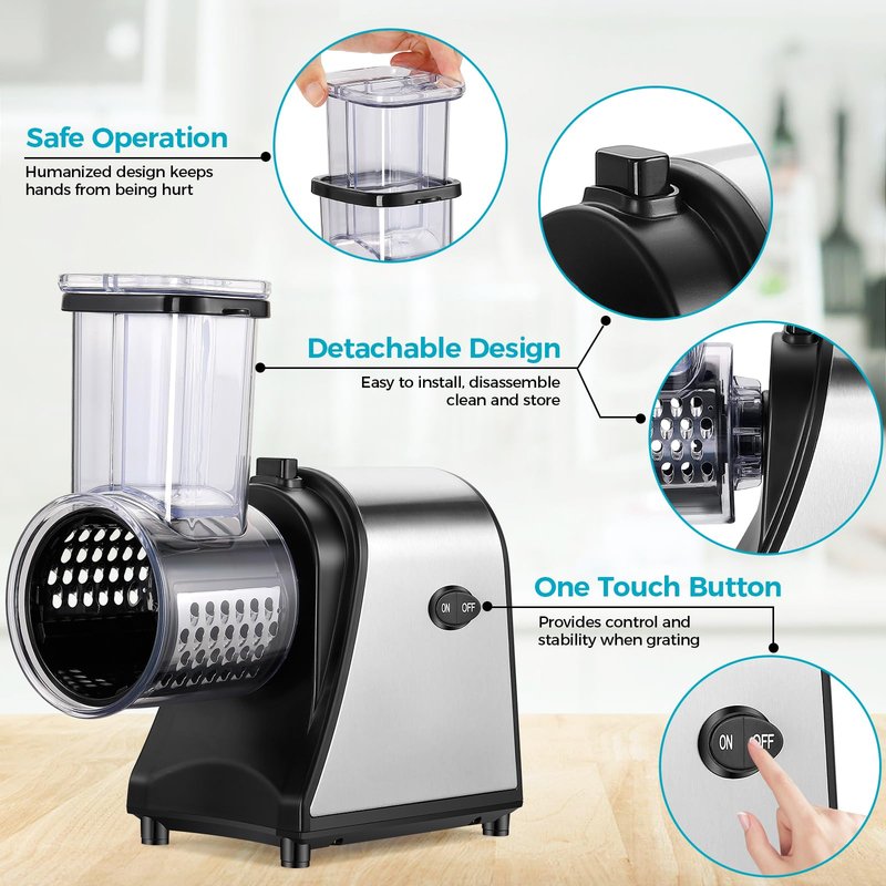 250W Electric Cheese Grater, Salad Maker for Home Kitchen Use, Cheese Grater Electric for Cheeses, Fruits, and Vegetables