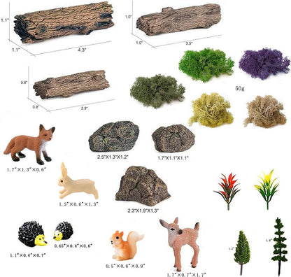 QuarenDen Fairy Garden Accessories, 28Pcs, Miniature Forest Kit, Tiny Resin Animal, Miniature Garden Figurines with Moss for DIY Craft, Desktop Decoration