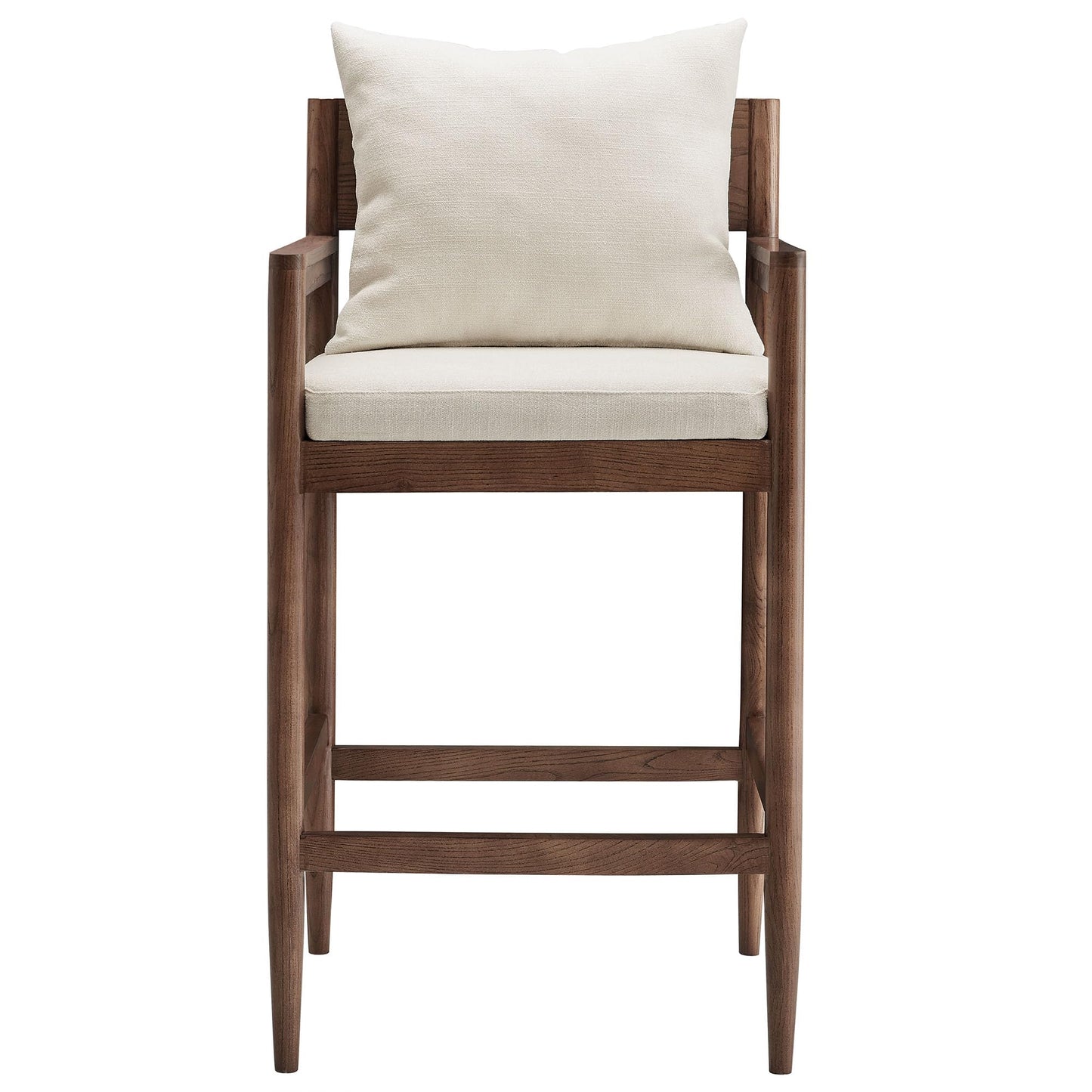 Modway Remington 29 Inch Barstool in Salt – Modern Upholstered Bar Height Stool with Back and Armrests – Wood Bar Chair with Cushion