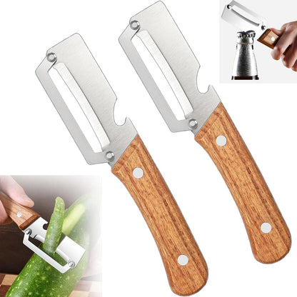 Skiennix Multi-Functional Vegetable Peeler - Stainless Steel Blade & Wooden Handle | 2-Pack