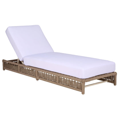 SAFAVIEH Outdoor Patio Furniture Collection – Callan Heather Tan Rope & White Cushion Lounger, Fully Assembled Outdoor Chaise, Modern Low-Profile Design (PAT7547A)
