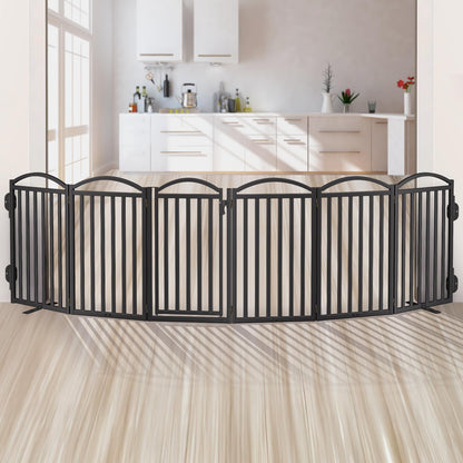 Malier Metal Freestanding Dog Gates with Door, 36'' Height Outdoor Indoor Dog Fences, Extra Wide Foldable Puppy Gate for Stairs (Black, 【6 Panels with Door】 120''W × 36''H)