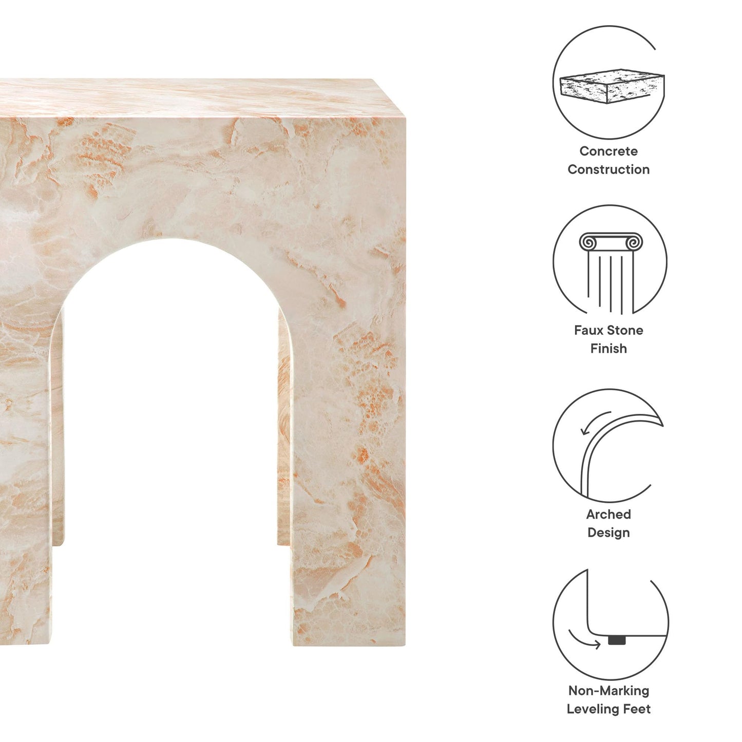Modway Valen Arched Concrete Side Table with Faux Stone Finish in Honey Onyx