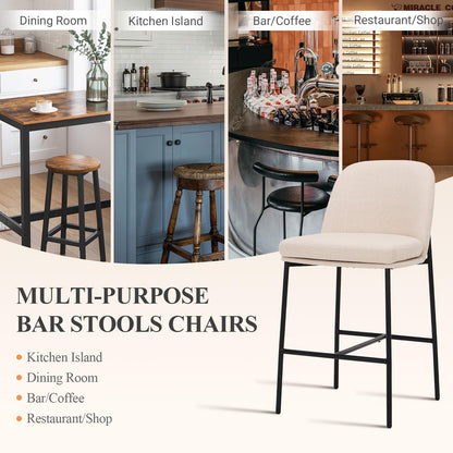 COLAMY Counter Height Bar Stools Set of 4, 25 Inch Modern Fabric Kitchen Island Stools with Back, Upholstered Counter Barstools Armless Bar Chairs with Metal Legs for Island Dining Room Bar, Beige