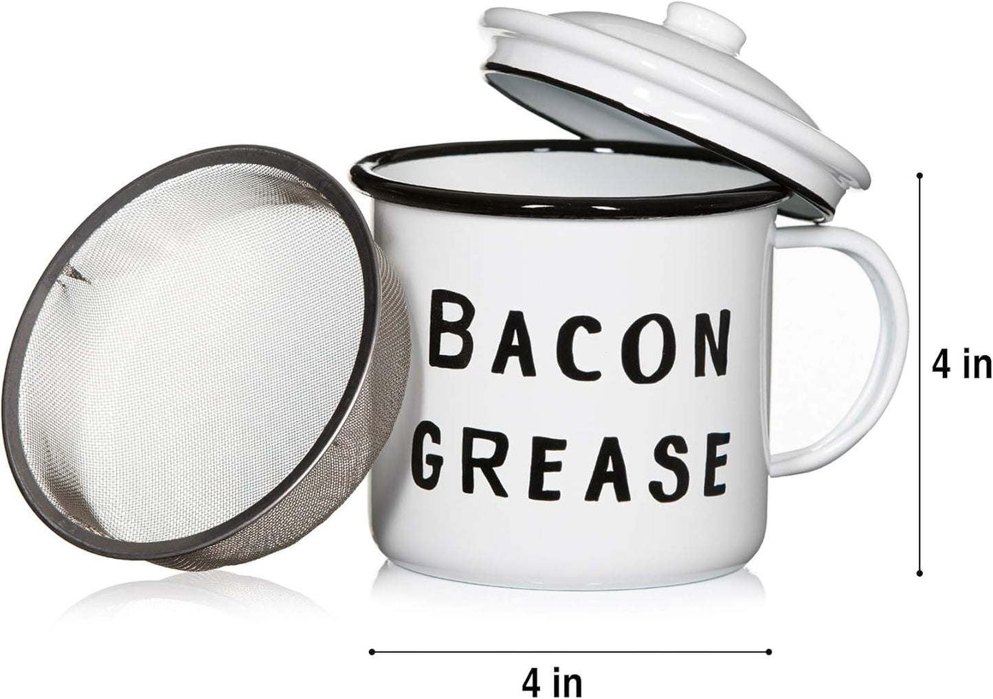 Golden Hills Mercantile Bacon Grease Saver with Strainer - Vintage Enamelware Design, 4 inch x 4 inch (Black)