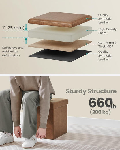 15 Inches 660 lb, ULSF010K01 SONGMICS Mazie Collection - Ottoman with Storage, Footstool, Storage Ottoman, Load