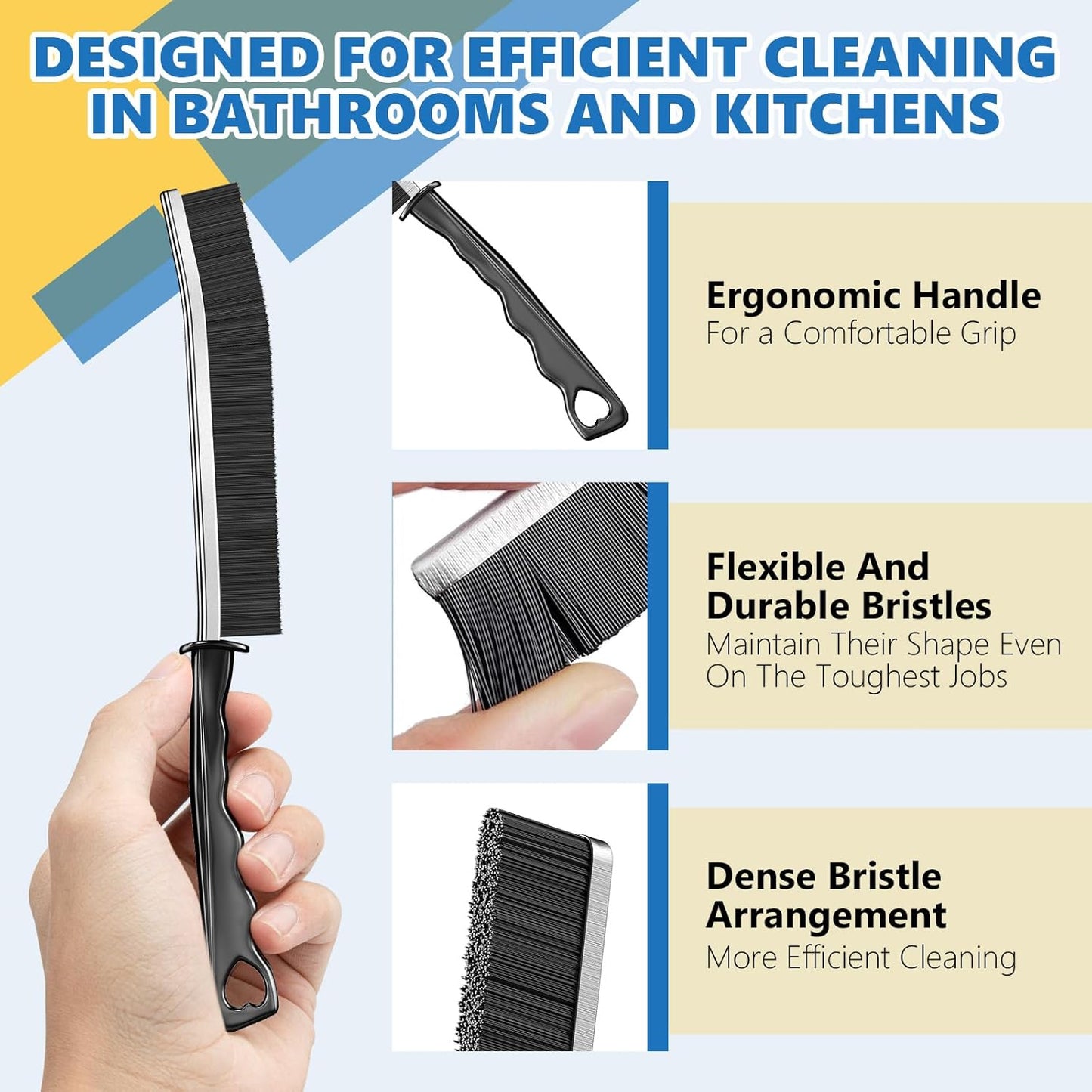 Hard Bristle Crevice Cleaning Brush, Pack of 5, Multifunctional Tools for Bathroom, Shower, Grout, Household Use