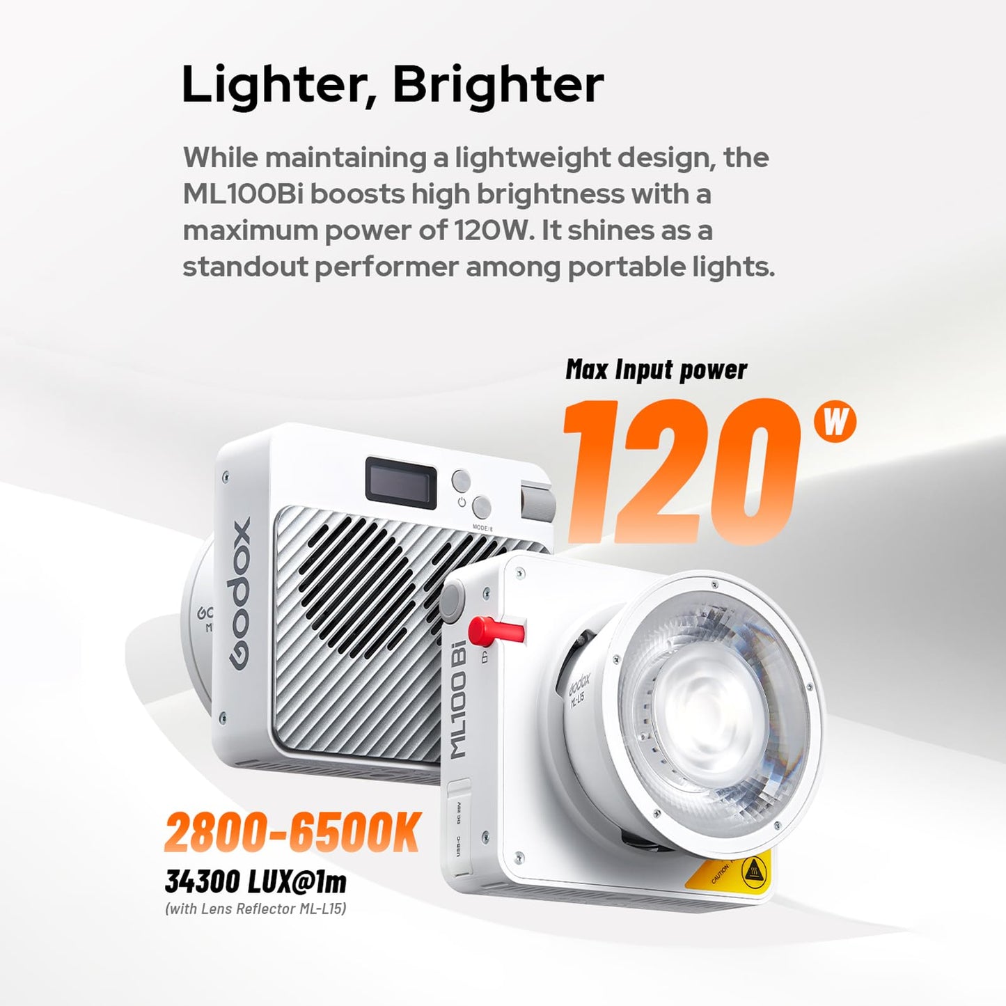Godox ML100Bi Kit2 Pocket LED Video Light 120W Bi-Color Photography Fill Light 2800K-6500K CRI97+ TLCI98+ APP Control 11 Lighting Effects Godox Mount for Vlog Live Streaming Photography
