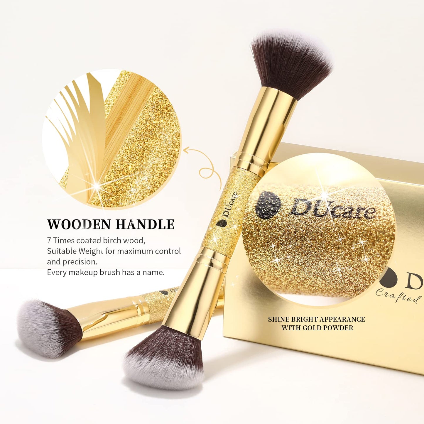 DUcare Foundation Brush Contour Bronzer Makeup Brush Double Ended Self Tanner Brush Sculpting Brush for Blending Liquid Powder Concealer Cream Cosmetics Blush Buffe